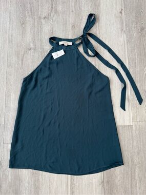 Ann Taylor LOFT Teal Green Sleeveless Halter Tie Neck Blouse XS NWT